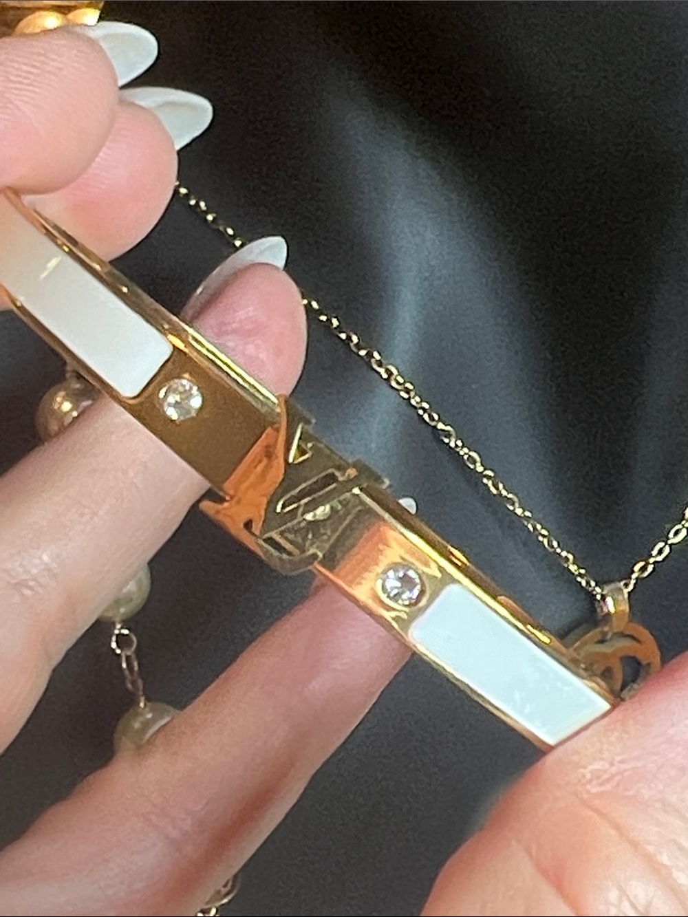 Gold-Tone Bracelet with White Enamel and Crystal Accents